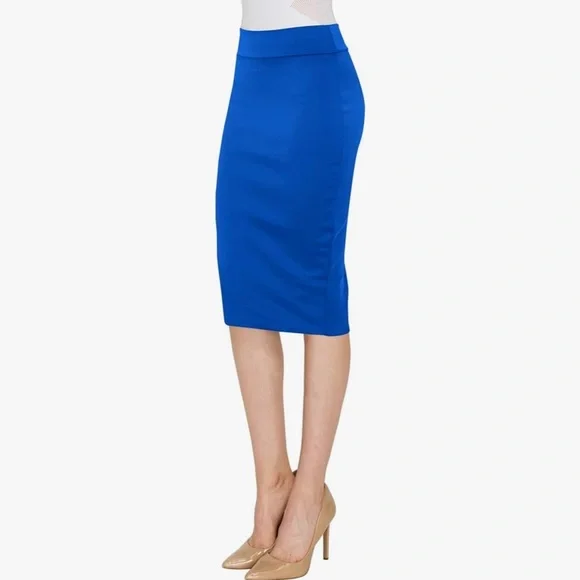 Women's Elastic Waist Stretch Bodycon Midi Knee Length Pencil Skirt for Office - Picture 2 of 5